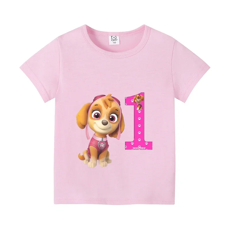 New Paw Patrol Kids T-shirts Cartoon Anime Figures Chase Skye Birthday Number 1-10 Summer Top Short Sleeves Tee Boutique Clothes