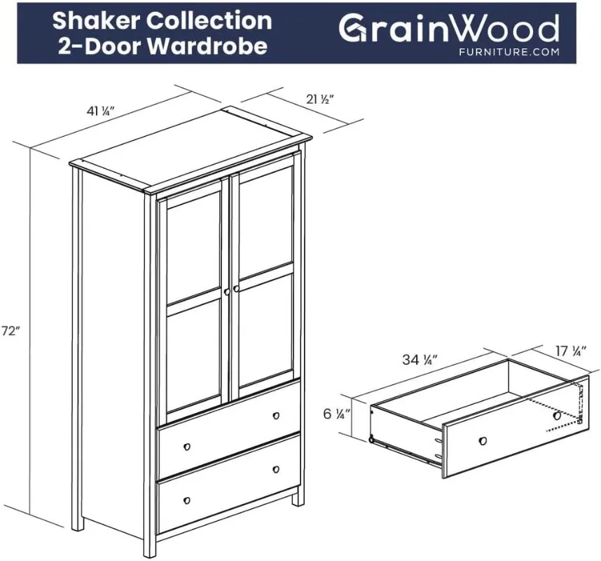 Shaker 2-Door Wardrobe Solid Wood with Walnut Finish Made of 100% solid wood using blockboard construction.