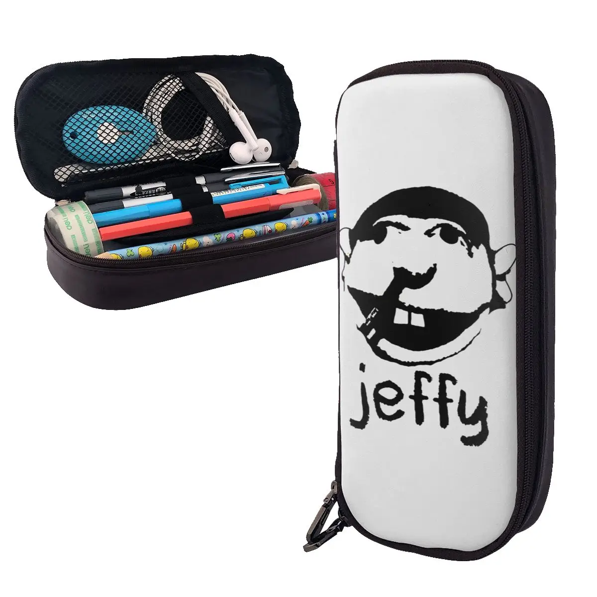 Jeffy Face Sml Rapper Leather Pencil Case Pencil Pouch Storage Stationery Supplies Large Storage Pen Box Pencil Bag for Boy Girl