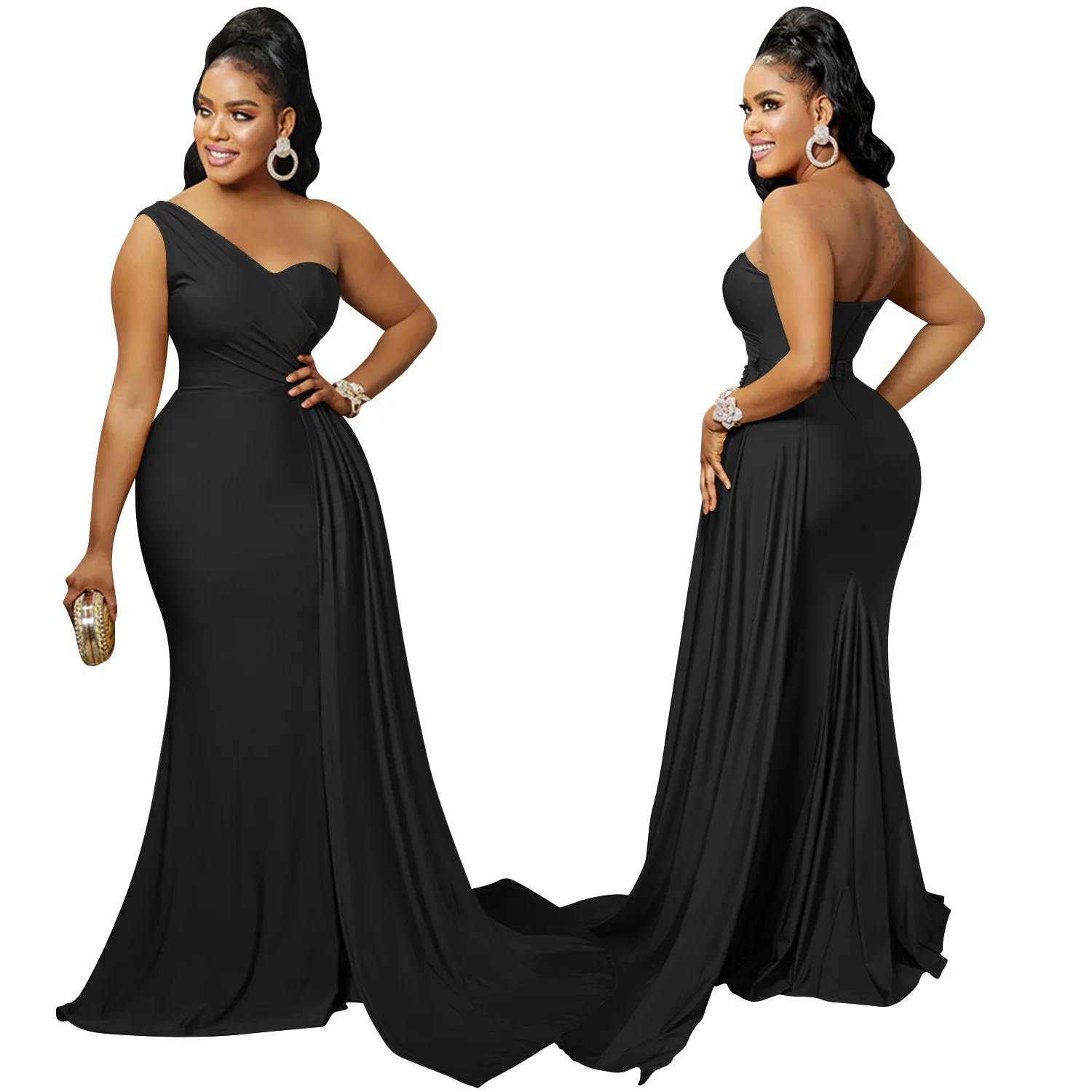 Sexy Elegant Women Evening Dress Sleeveless One Shoulder Robe Female Party Vestidos Women Long Maxi Formal Dresses