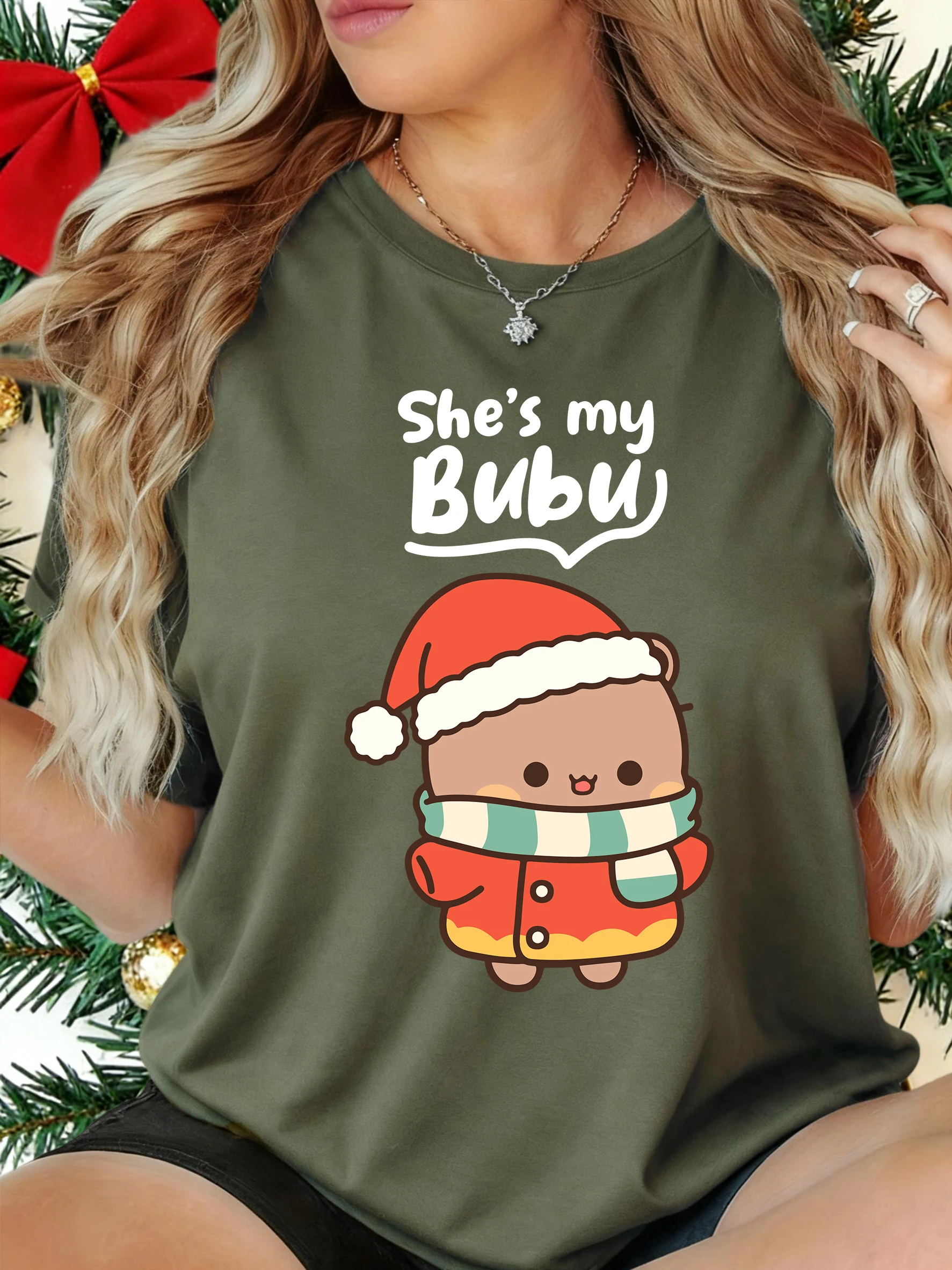 Camiseta con estampado de dibujos animados de She'S My Bubu para mujer, camisetas informales Y2K, ropa de calle cómoda de moda de manga corta para correr de verano para mujer