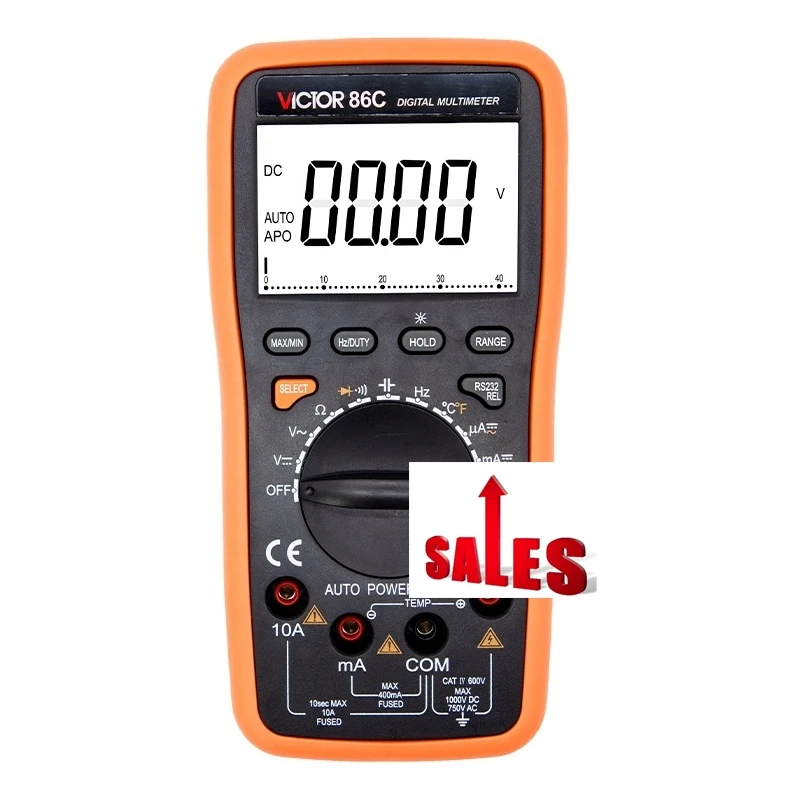 

VICTOR 86C Handheld Portable 3999 Counts LCD Display Digital Multimeter Auto Range with USB Interface Diode MAX Min Multi Meter