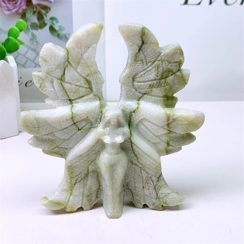 Natural Jade Seraph Angel Carving Stand Energy Gemstone Healing Fengshui Stone Home Decoration Gift 1PCS