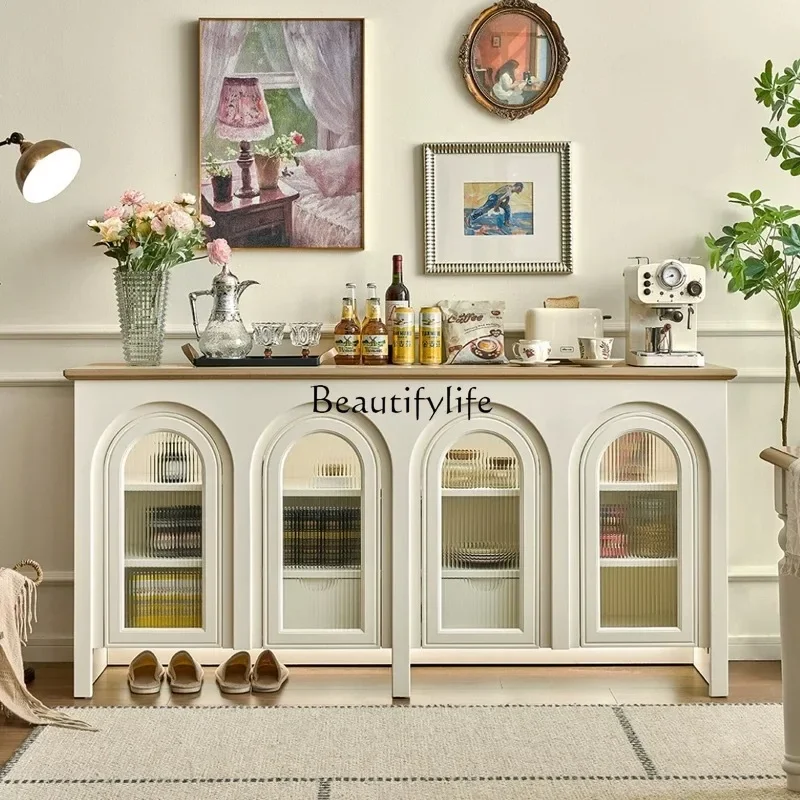 

FG10French retro solid wood dining side cabinet, living room entry shoe cabinet, American light luxury glass doorL