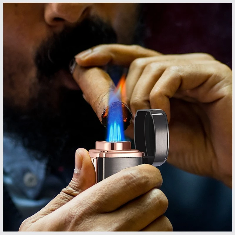 Triple Flame Cigar Jet Lighter Windproof Blue Flame Outdoor Ignition Portable Gas Lighter with Cigar Drill for Men Holiday Gift