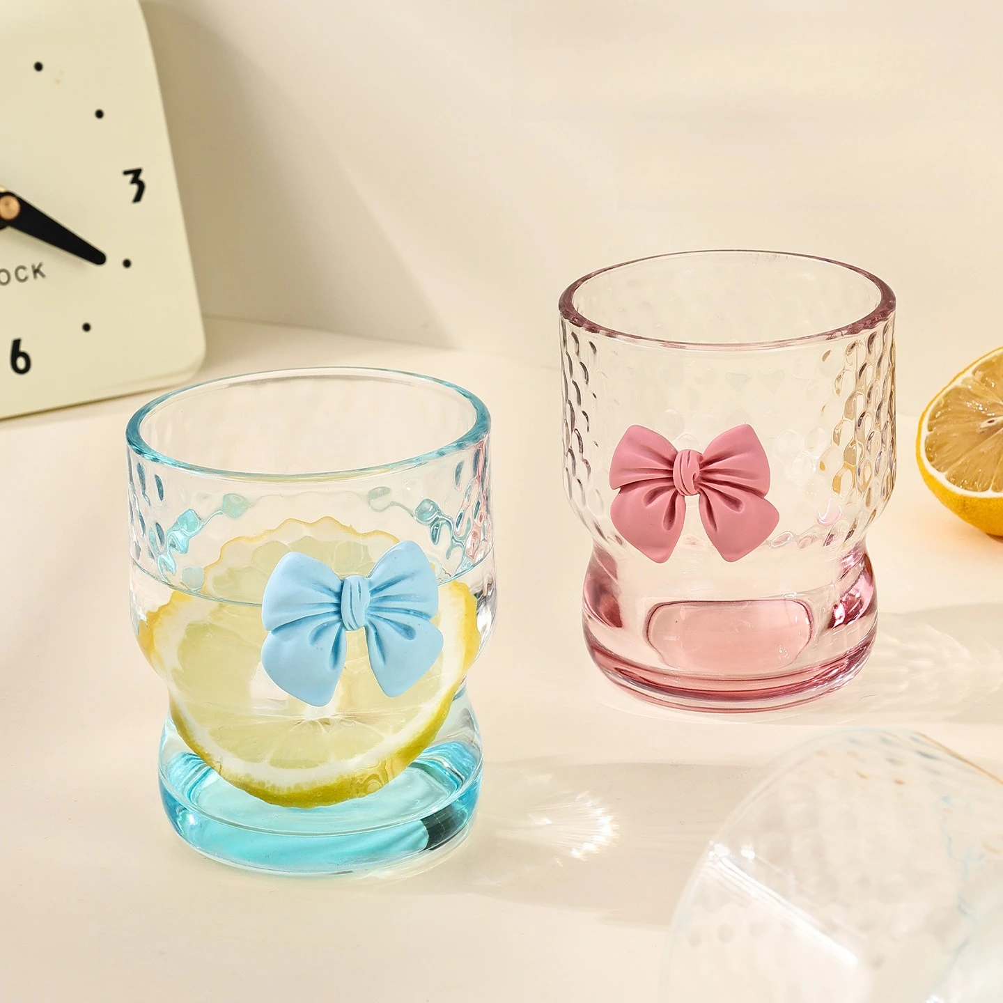 Bow Hammered Glass Cup High Value Creative Coffee Mug for Fruit Tea Milk Tea Drink