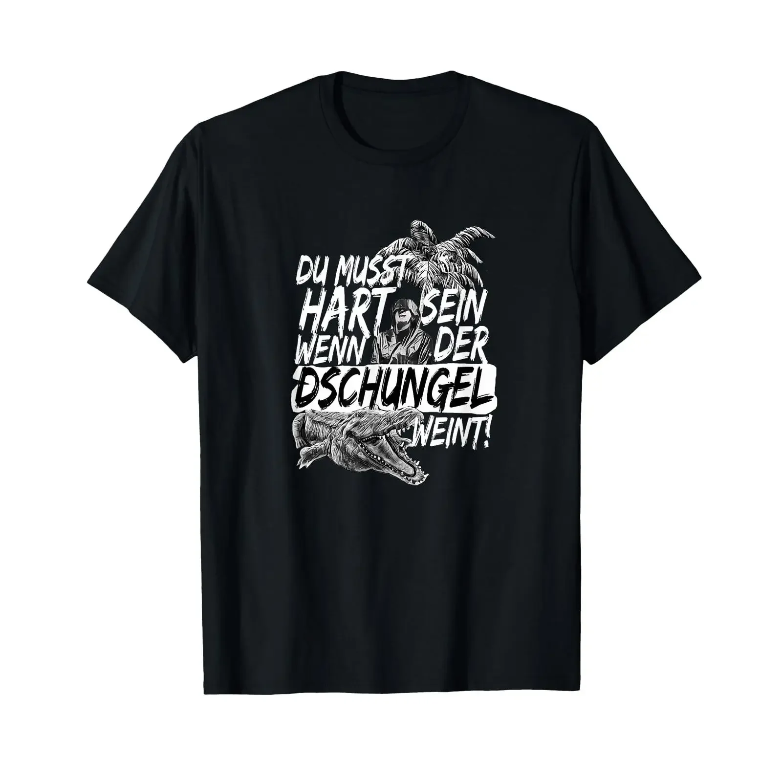 T Shirt with German Text Du musst hart sein wenn der Jungel weint black vintage Washed designer clothes Slightly streetwear