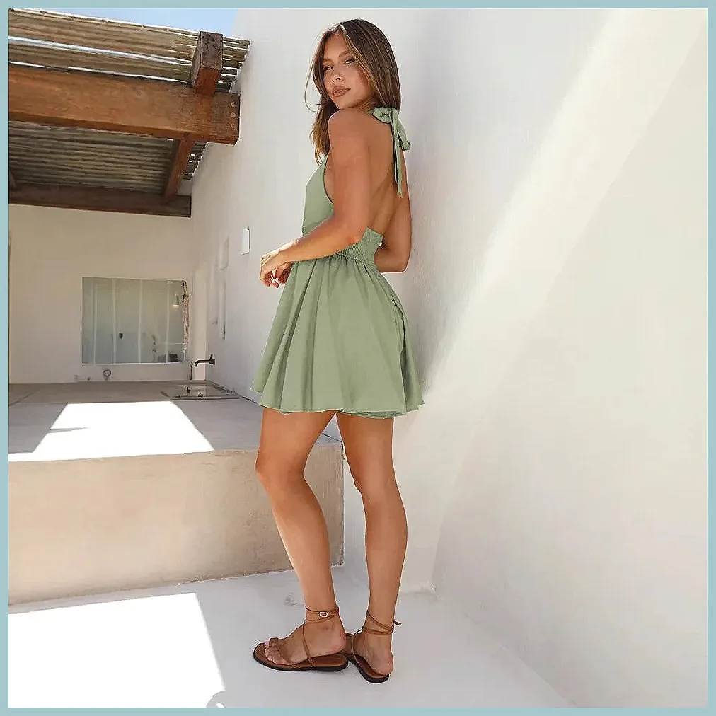 

Women's Sexy Sleeveless V-Neck Backless Mini Dress 2025, Casual Beach Holiday Party Dress