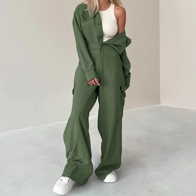 

American Workwear Sle Long Sve Trousers Overalls Autumn Winter Faion New Women's Casual Pants Commute Sle PU Material