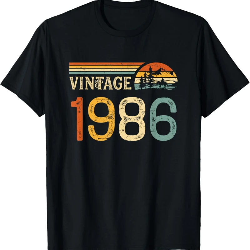 40. Geburtstag, Männer und Frauen, Vintage 1986, 40 Jahre alt, Geburtstag, Retro-T-Shirt, normales Kurzarm-T-Shirt mit All-Match-Print, Oberteile