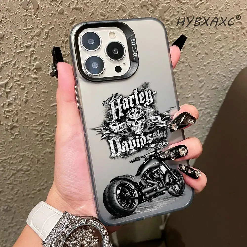 HYBXAXC Gothic H-harley Skull Motorcycle Design Phone Case Fashion Color Silver Case For IPhone Light weight Anti Scratch