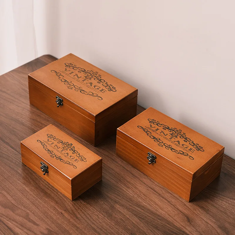 Nordic Storage Box Vintage Solid Wood Storage Cabinet Desktop Sorting Flipping Wooden BOX Makeup Table Decoration