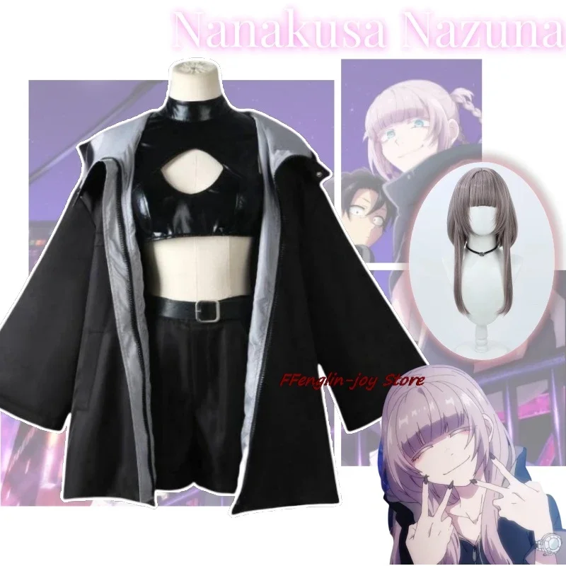 Nazuna Nanakusa Call of The Night Anime Cosplay Costume Vampire Black Coat Cloak Vest Wig Light Pink Braid Hair Halloween