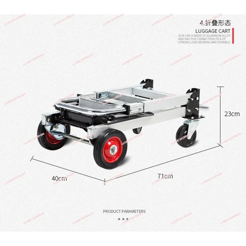 Folding Four-wheel Hand-pulled Luggage Cart Shopping Trailer Express Logistics Trolley All Aluminum Plate Handling Cargo Trolley