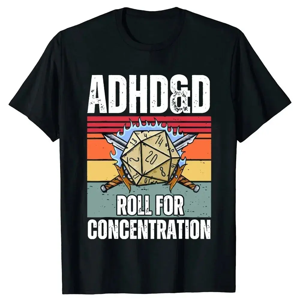 Retro retro inattentiveness and focused scrolling fun player dungeon DM RPG Dice Dragon Men's T-shirt summer street wear
