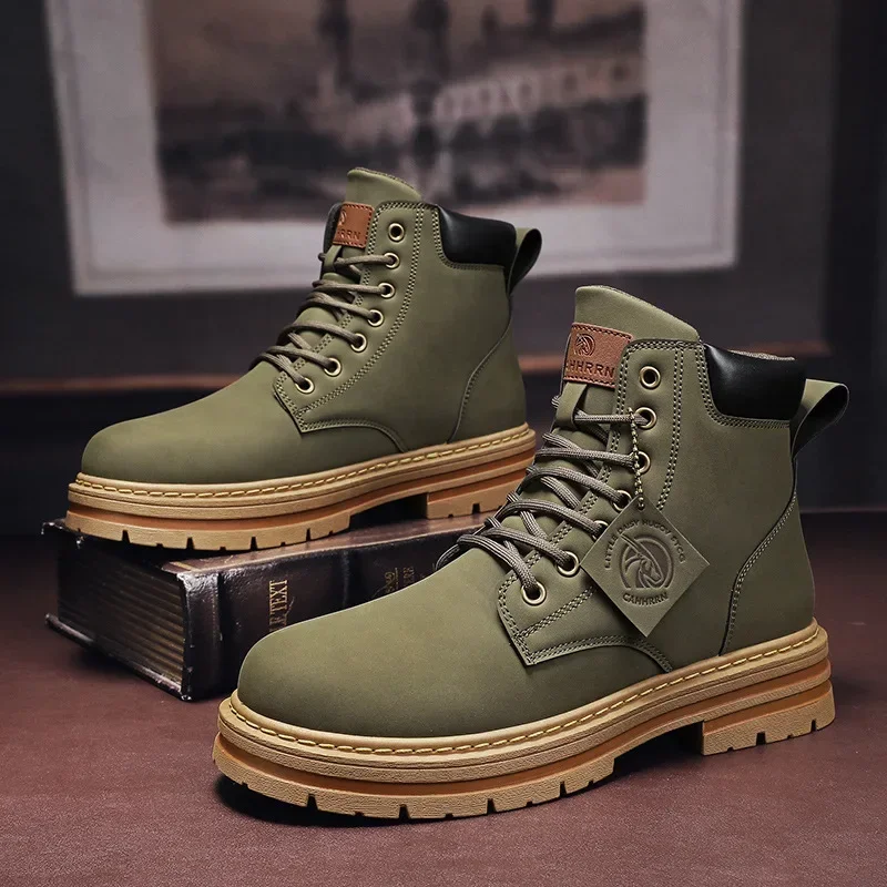 High Top Boots Men\'s Leather Shoes Fashion Motorcycle Ankle Boots for Men Winter Boots Man Shoes Lace-Up Botas Hombre