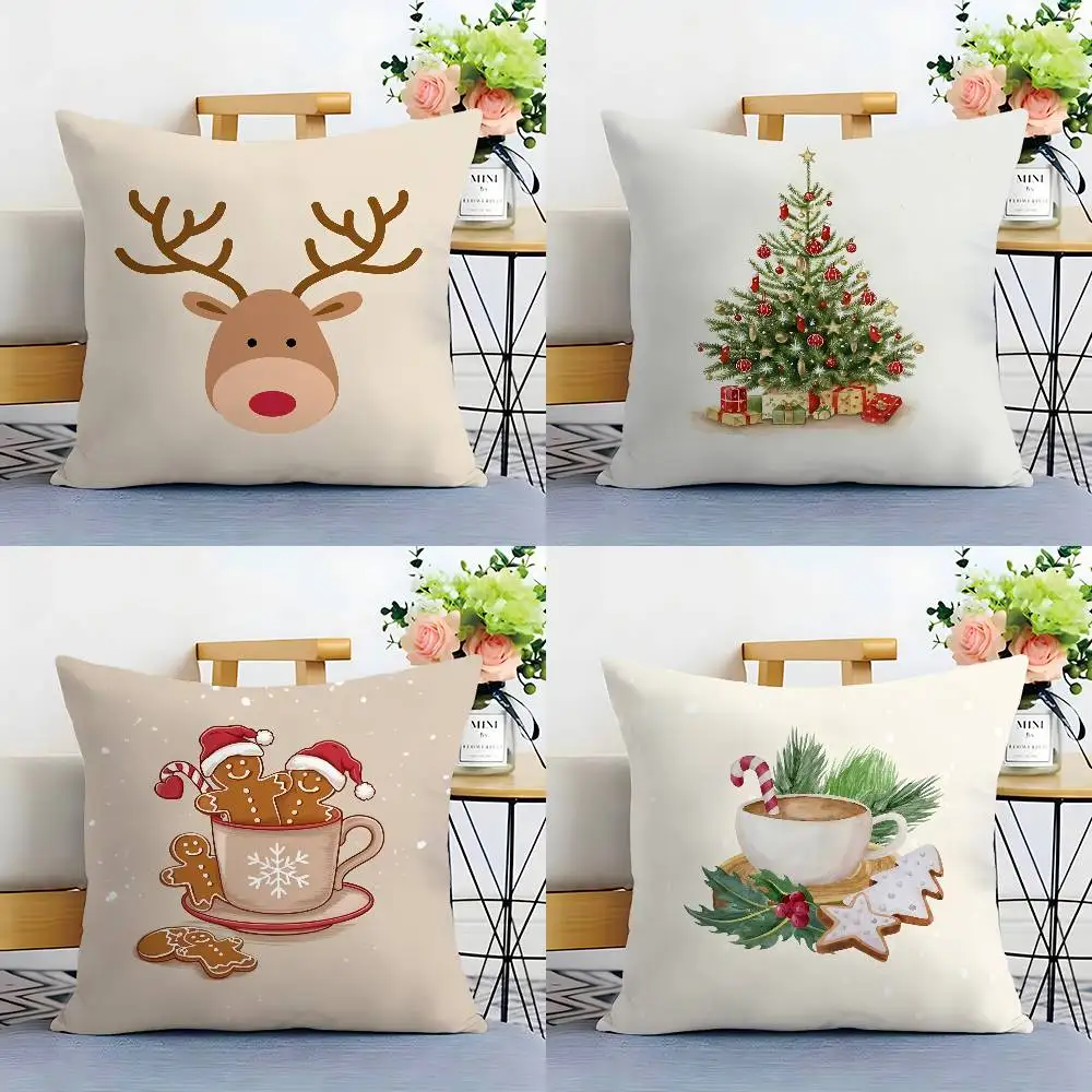 Weihnachten Santa und Hirsch Kissenbezug Sofa Wohnzimmer Schlafzimmer doppelseitiger Druck quadratisches Kissen Nickerchen Zeit Kissenbezug