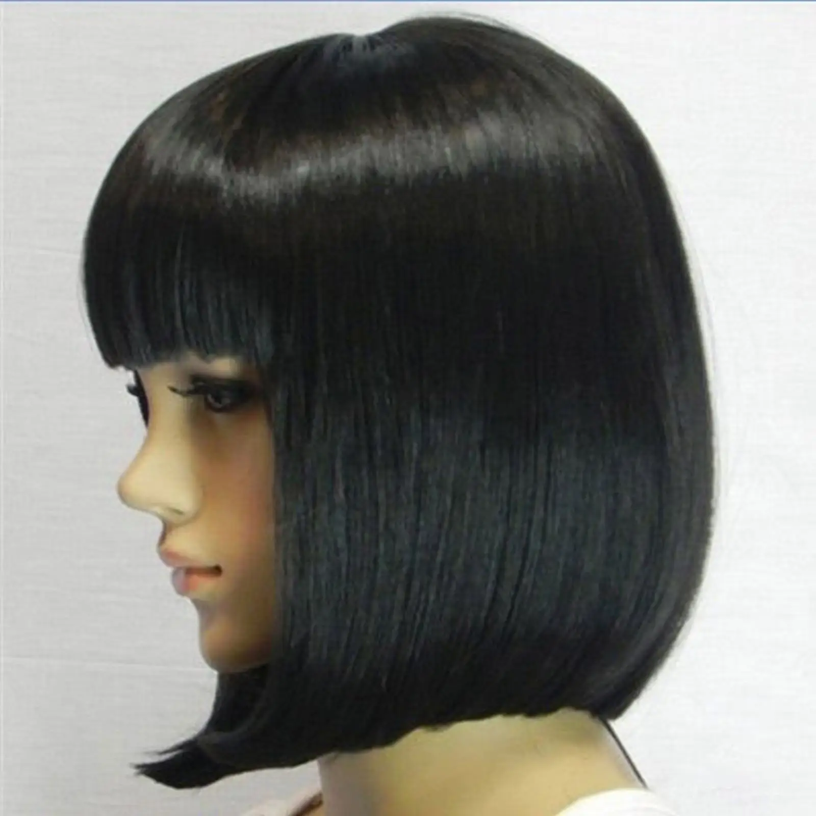 Short Hair Fei-Show Synthetic Heat Resistant Fiber Black Bob Wig With Flat Bangs Modern Show Cosplay Halloween Carnival Wigs