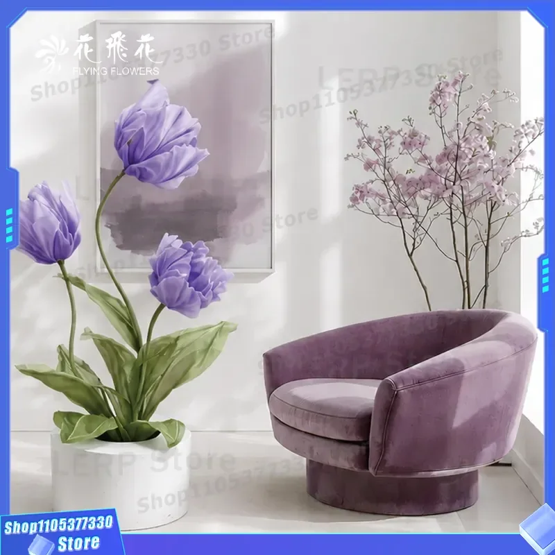 Large Blue Organza Tulip Artificial Flower Handmade Simulated Bloom High End Home Decor Ornament For Space Arrangement