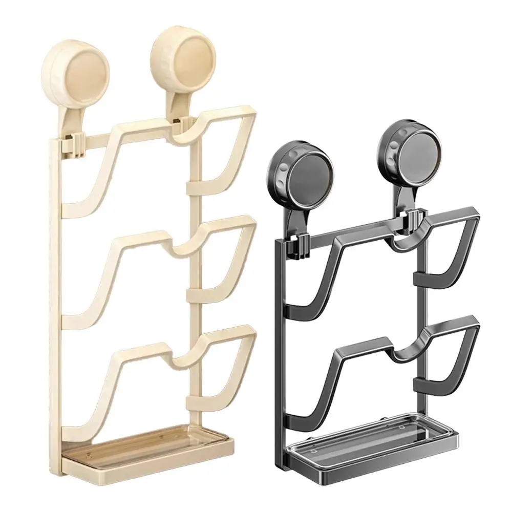 

New Suction Cup Pot Lid Holder Metal Multi-Layer Design Pot Cover Rack Wall Mounted Space Saving Kitchen Storage Rack Home Use