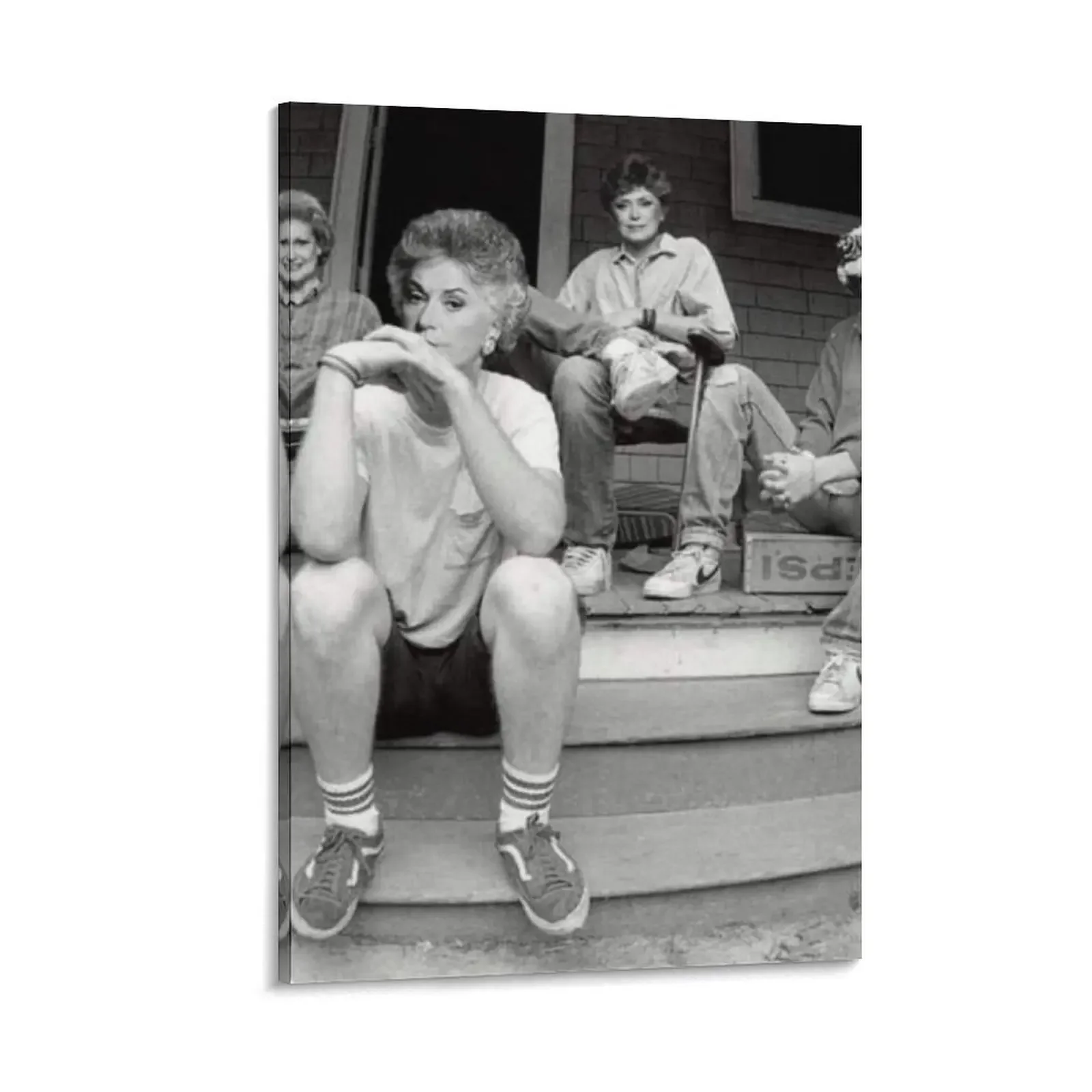 

Golden black and white photography girls sitting on porch Canvas Painting bedroom decor room decorations for men wall art