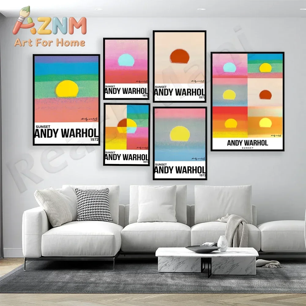 AZNM Andy Warhol Sunset Canvas Wall Art Abstract Colorful Sunrise Pop Art Print Unframed Canvas Poster for Living Room Bedroom H