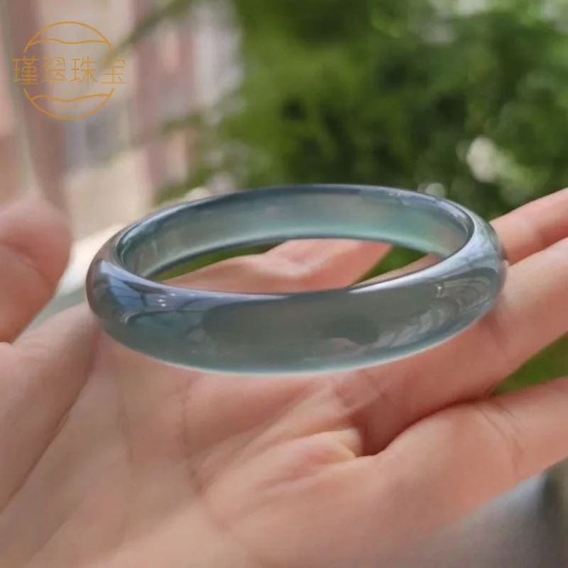 Natural high-quality chalcedony for women  translucent with fluorescent effect agate bracelet vintage blue jade