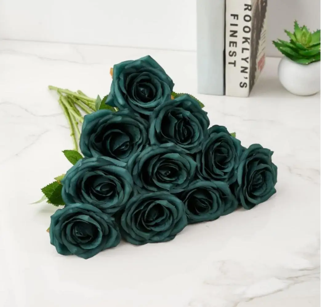 10pcs of emerald green horn rose artificial flowers are super beautiful, suitable for indoor home decoration and wedding center