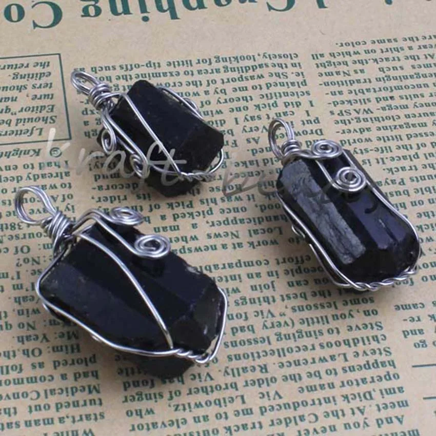Wire Wrapped Jet Pendants For Women Necklace DIY Natural Irregular Black Tourmaline Energy Stone Pendant Man Jewelry No Chain