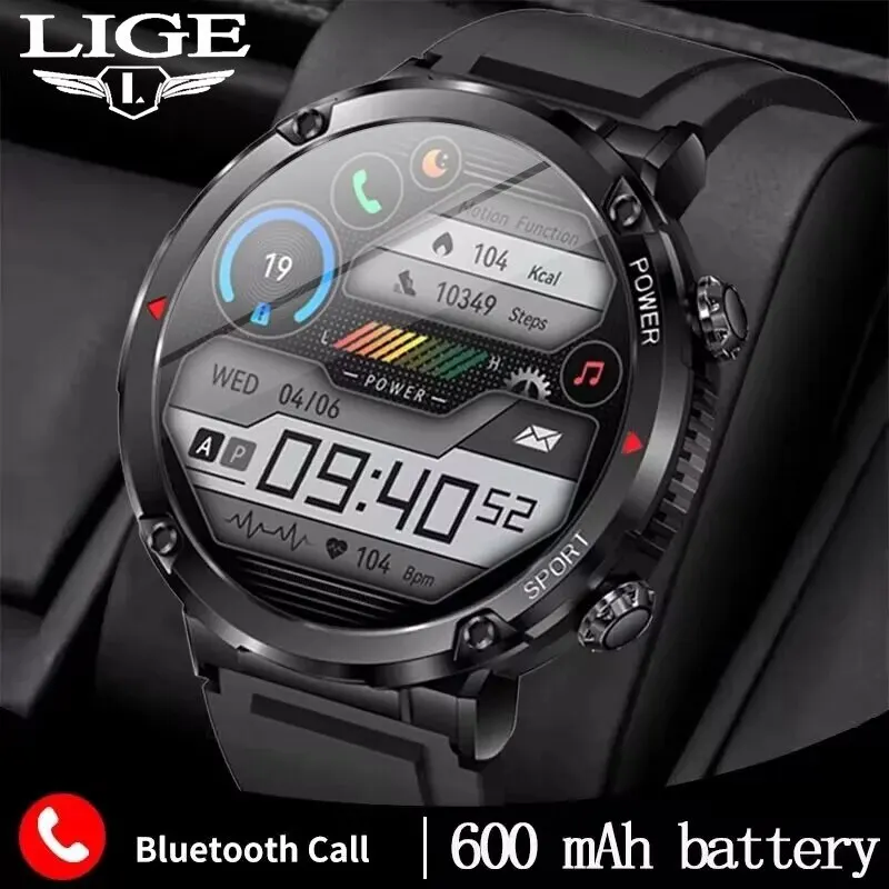 LIGE-Montre intelligente entièrement tactile pour homme, tracker d'activité, montres de sport, appel Bluetooth, horloge intelligente, bracelet, 1.6"