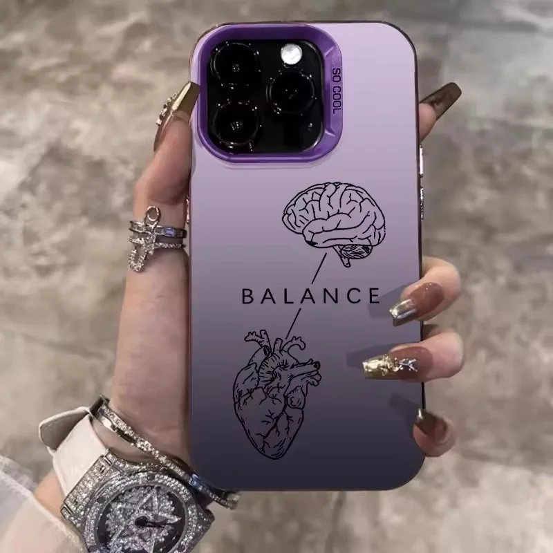 For iPhone 17 16 15 14 13 12 11 Pro Xs Max Plus Air Mini XR X 17e 16e Heart Brain Pattern Plating Silver Phone Case Back Cover - view 5