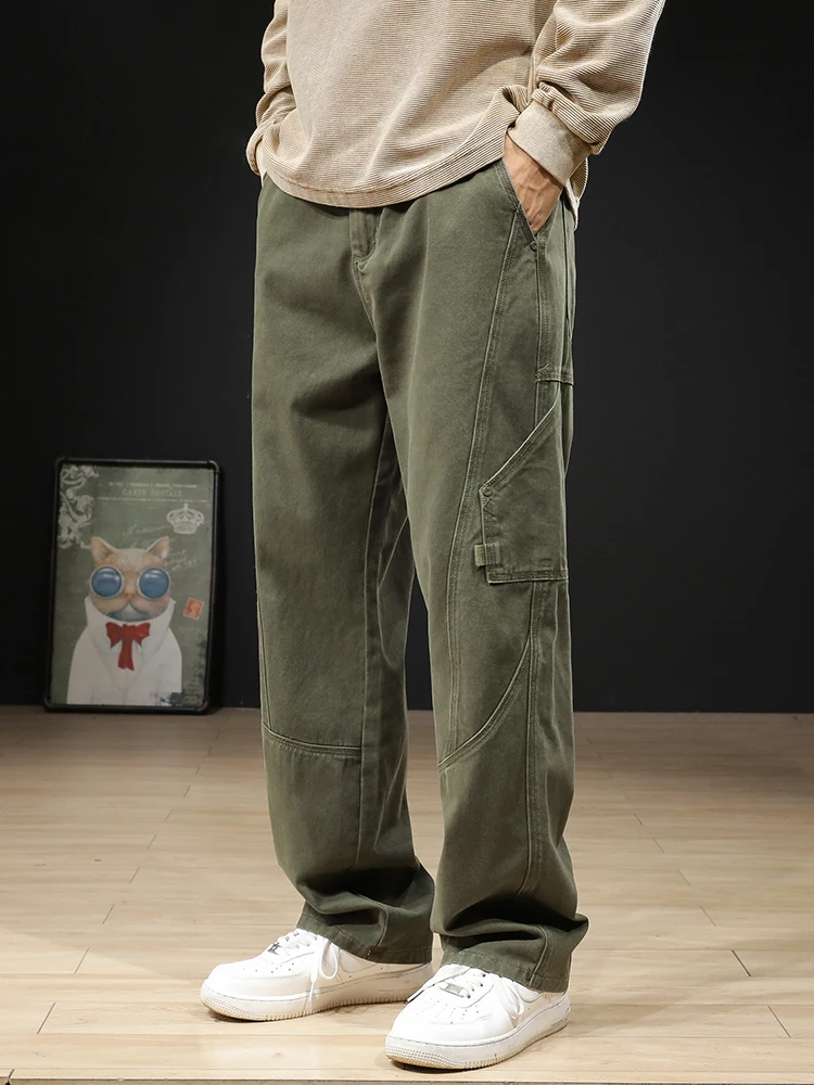 

Fall New American Retro Straight Leg Casual Pants Men Trendy Large Size Loose Pure Cotton Wide Leg Workwear Trousers Autumn W...