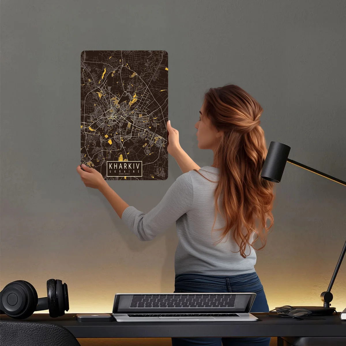 Kharkiv City Map Pastel Metal Signs Map Poster Home Decorations Custom Tinplate Sign for Wall Art Decoration Bathroom Decor Room