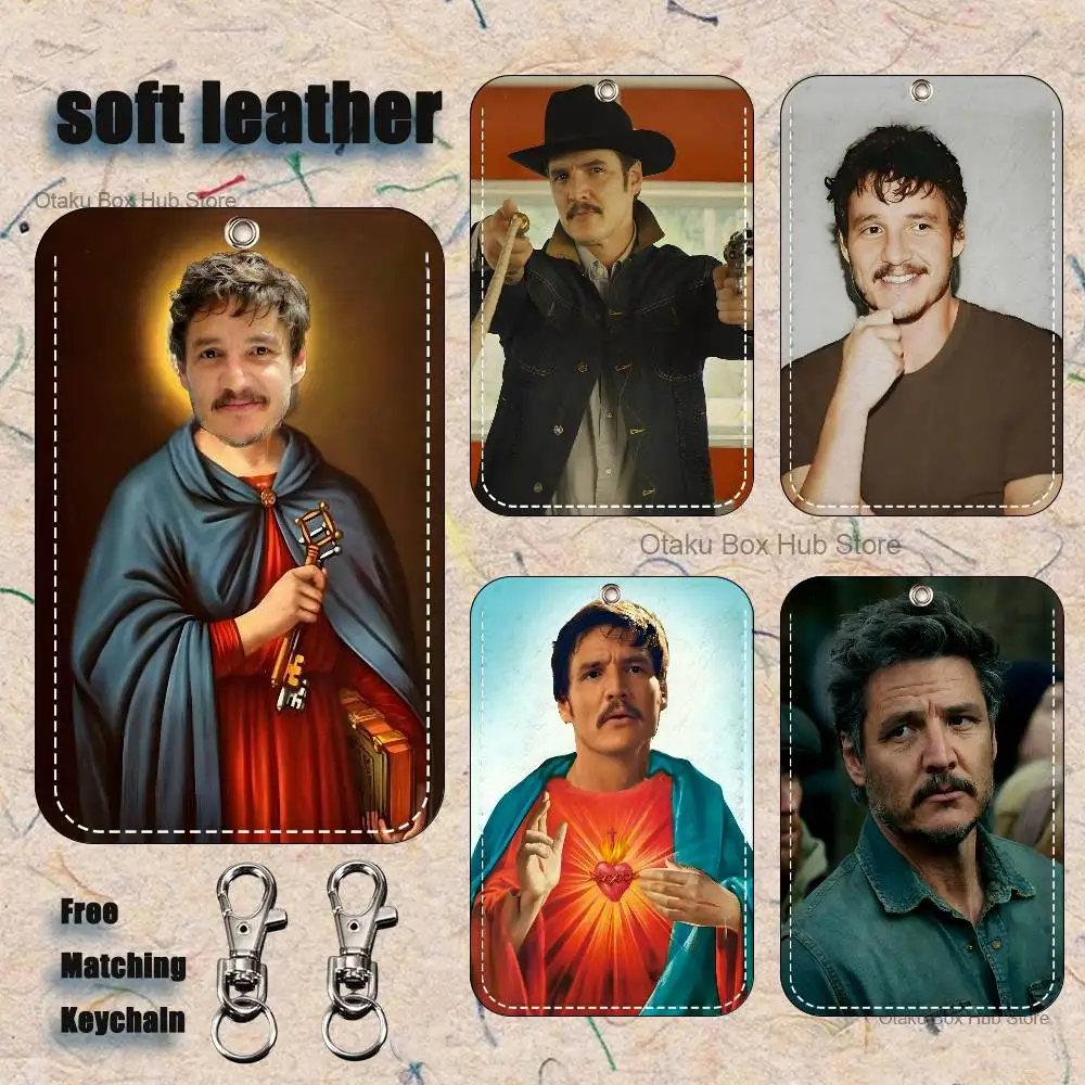 

Actor P-Pedro P-Pascals Pattern 1Pc PU Leather Card Holder Keychain Key Ring Door Lock Access Tags ID Card Case Keychain Card