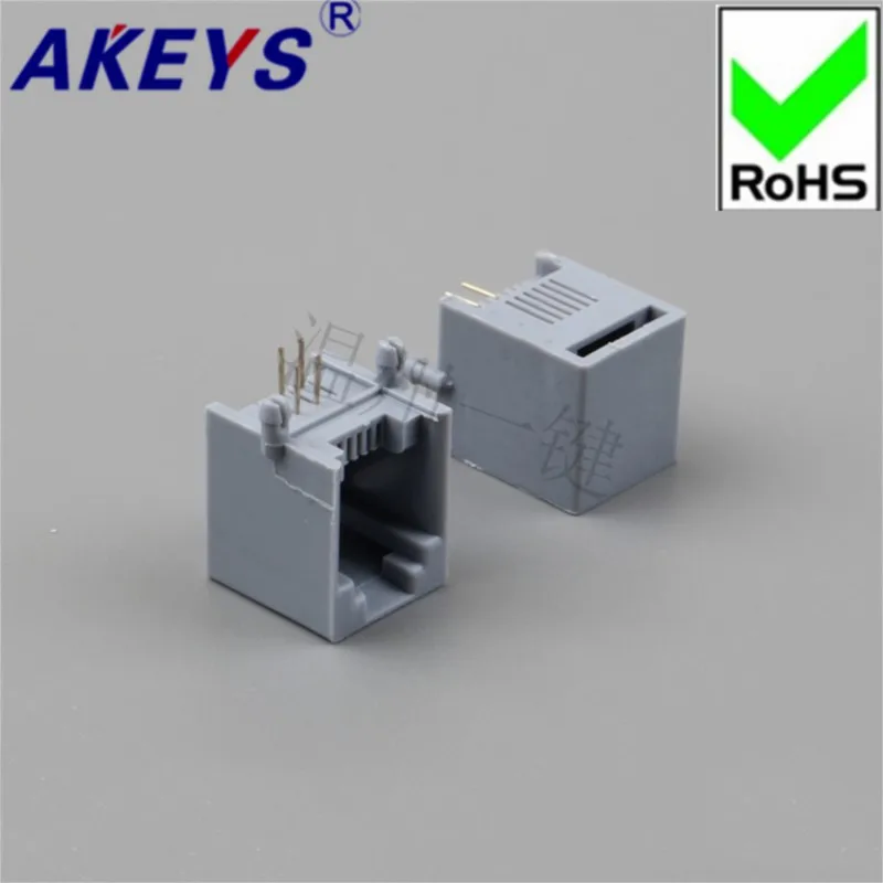 10PCS RJ45-5521-PCB-6P4C-Infinity-90 degrees-Grey-RJ11 socket 8 pin telephone socket plastic