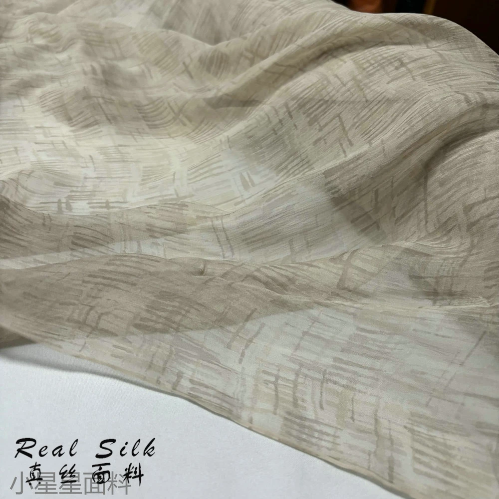 Thin Translucent Khaki Scarves Printed Chiffon Fabric Hanfu DIY Fabric