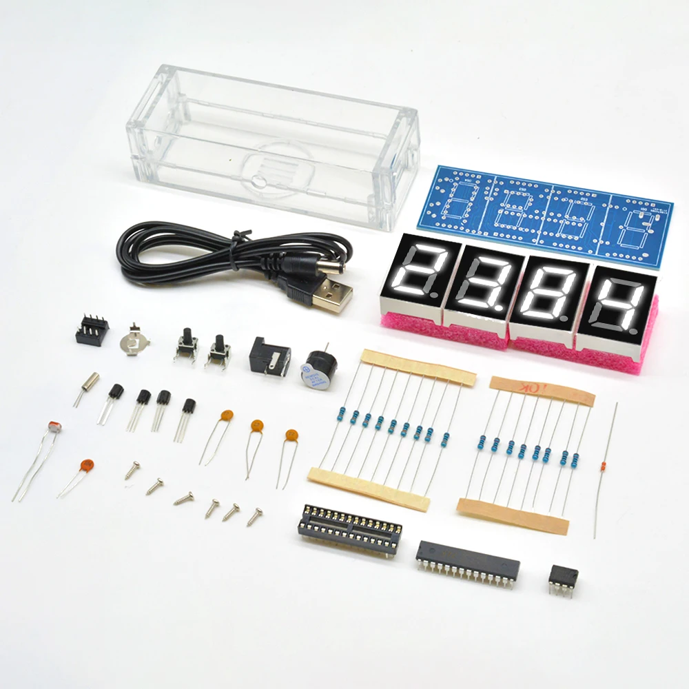 Electronic Kit LED Digital Electronic Temperature Clock DIY Bulk White Green Blue Red 5V 0.15W