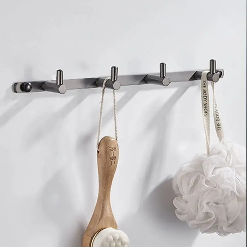 

Gun Grey Bathroom Row Hook Wall Hanging Brass Bathroom Entrance Hook Door Rear Coat Hook Towel Rack Bathroom Accessories