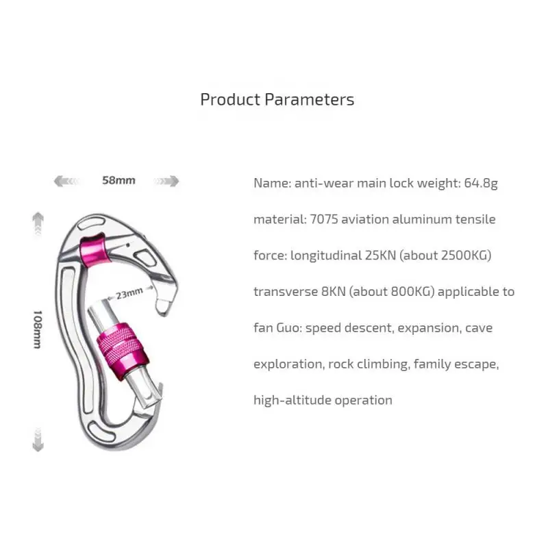 Mountaineering Caving Climbing Carabiner Anti-skid Rope Main Lock Fish Shape Carabiner Clip Locking Hook with Pulley Fine