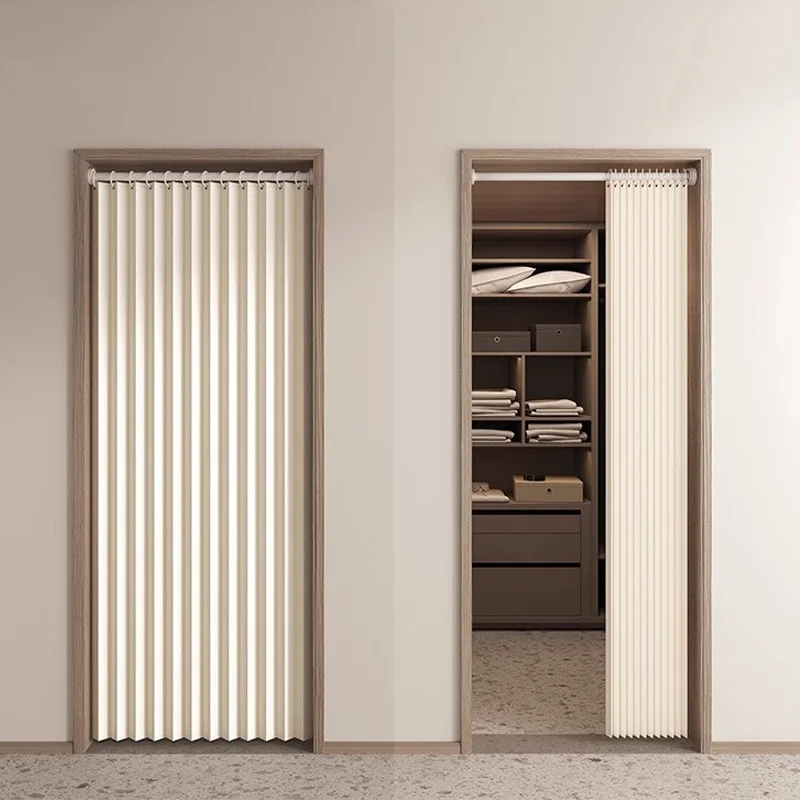 Folding Accordion Door Curtain Pleated Room Divider, Retractable Fabric Partition Wall for Home Office, Privacy Screen for Close