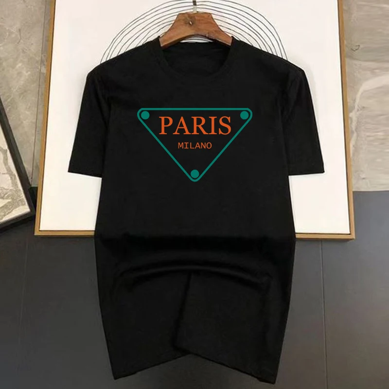 Luxury Brand PARIS Pattern Print T Shirt For Man Summer Vintage Unisex Oversized T-shirt Y2k Tops Short Sleeve Men's