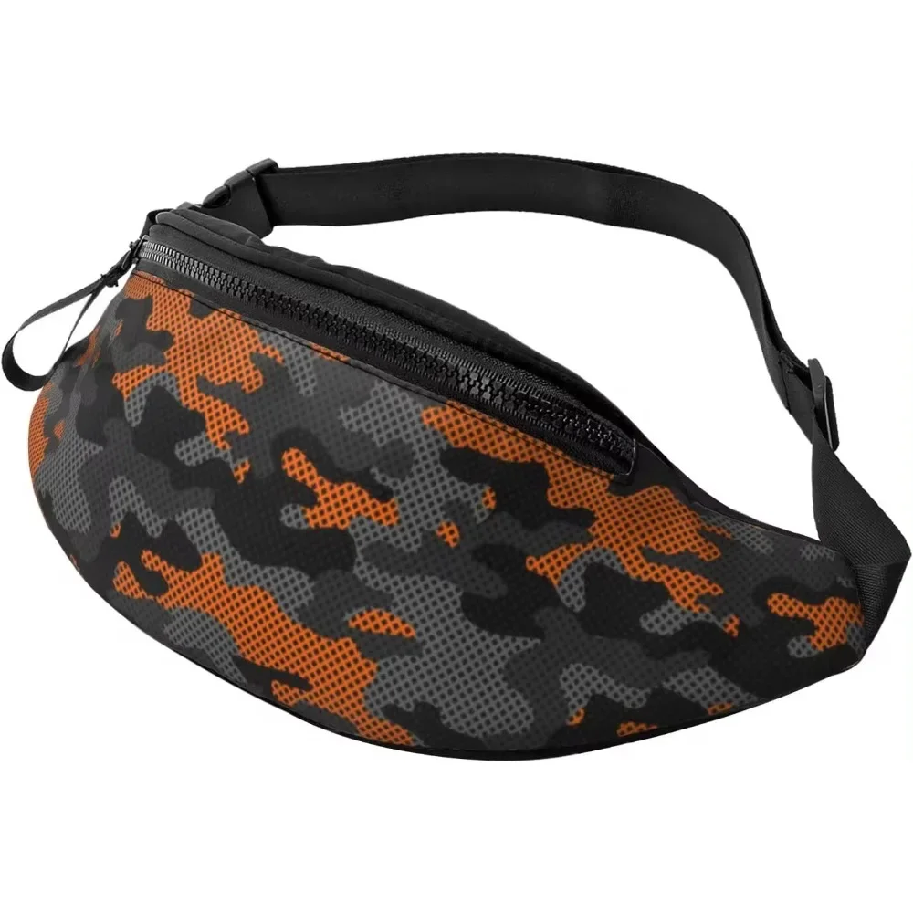 

Black and Orange Camouflage Texture Fanny Pack Unisex Adjustable Belt Bag Casual Waist Pack for Travel Hiking Running Cycling