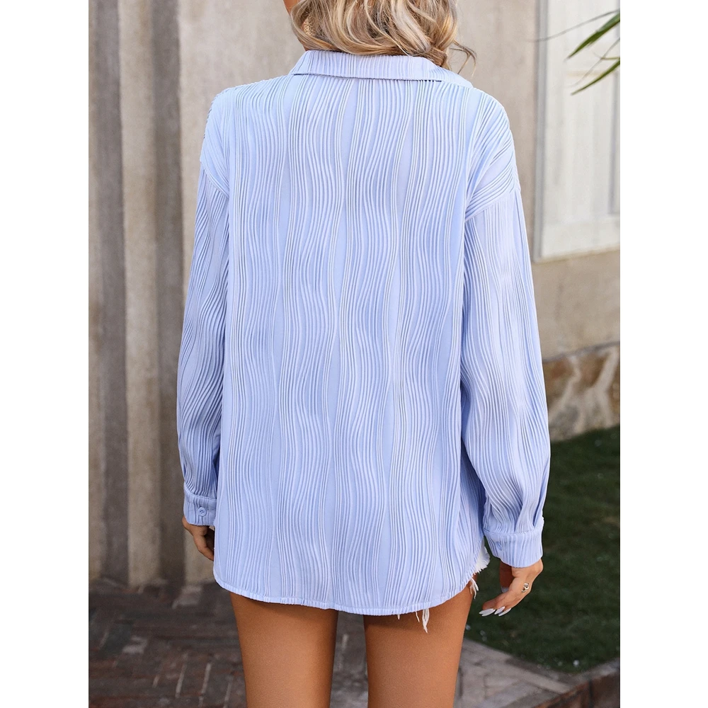Women Fashion Casual Ribbed Long Sleeve Shirts & Blouses Femme Summer Loose Shirts Holiday Outfit Top Femme Korean Style y2k Top