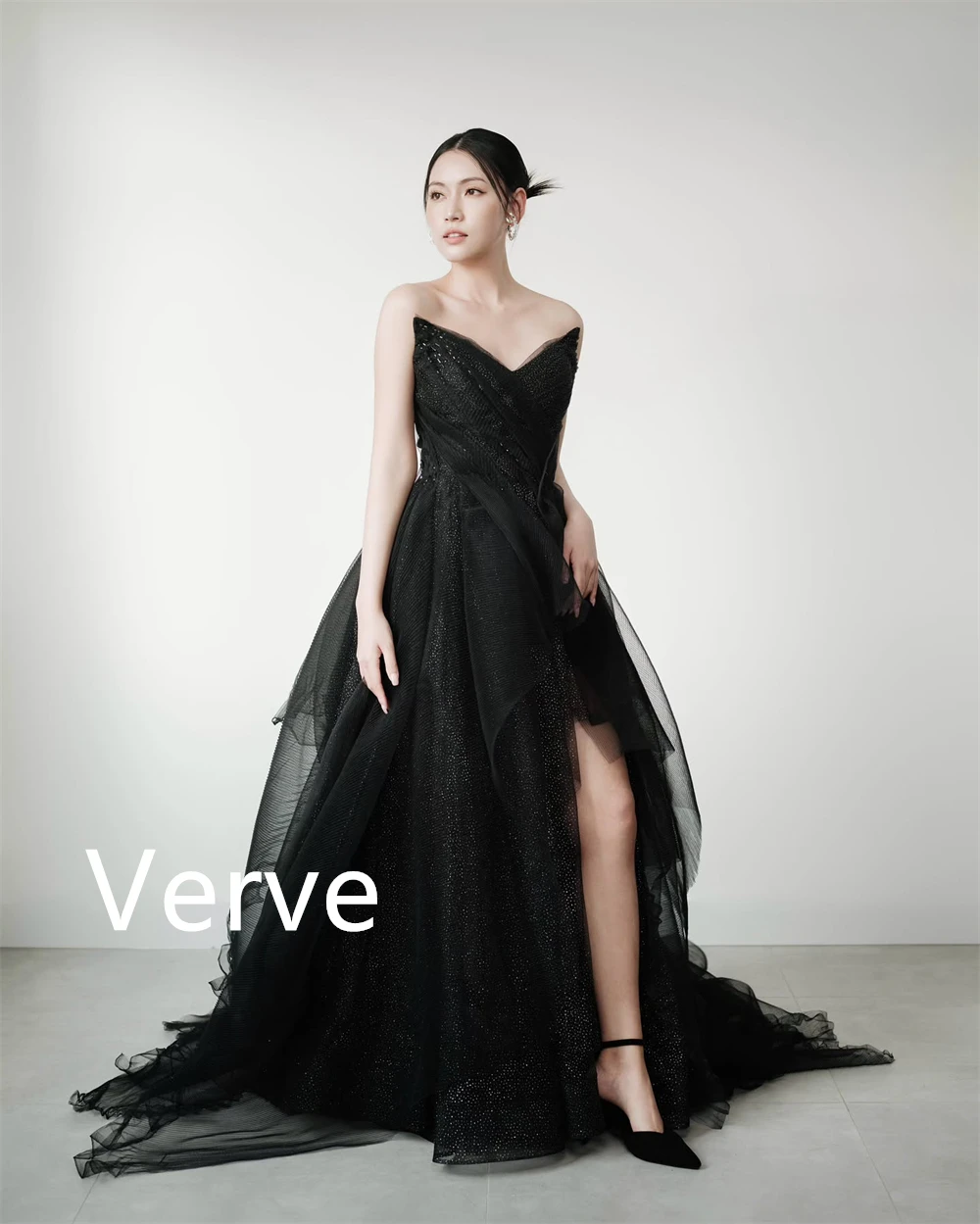 Personalizado formal preto tule vestido de noite gracioso sem alças sem mangas vestido de baile moda tribunal trem vestidos de ocasião especial