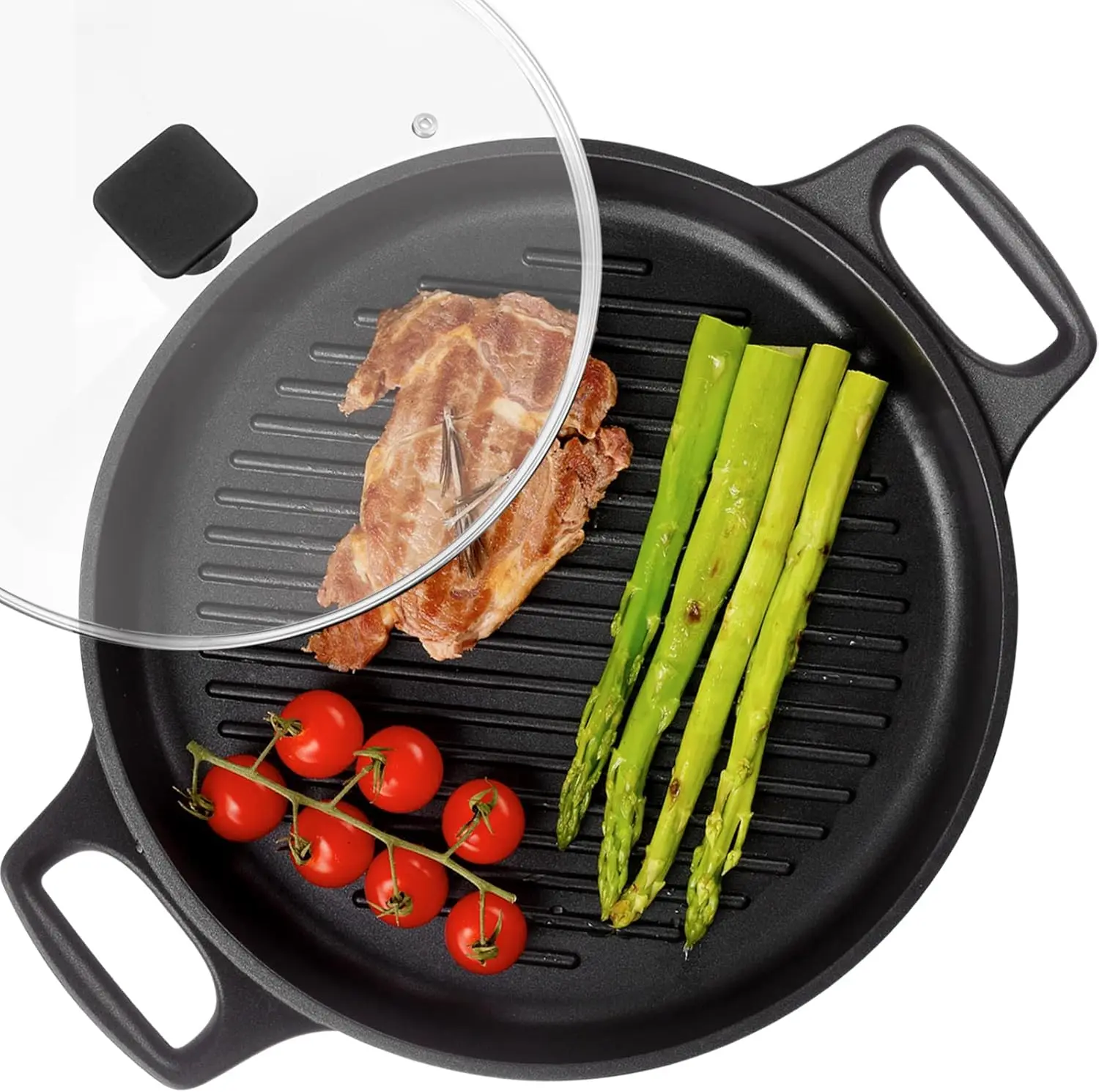

Cast Aluminum Griddle Pan with Lid - Lightweight Nonstick Grill Pan for Stovetop, Oven Safe 12IN