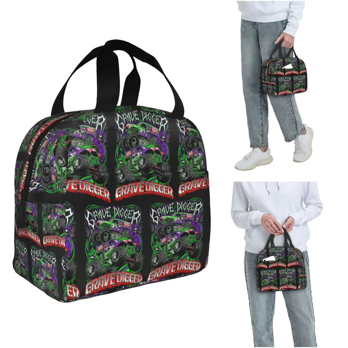 

Monster Jam Grave Digger Monster Truck Insulated Lunch Bag for Women Children Portable Food Boxes Thermal Lunch Box Tote