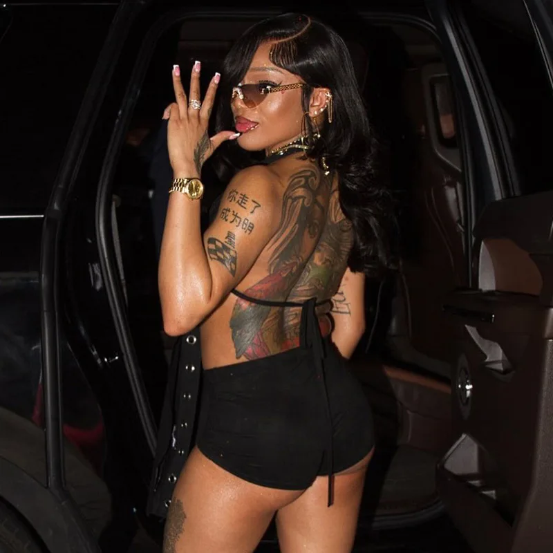 المرأة مفتوحة الظهر انقطاع المحاصيل الأعلى القمصان Ins شيك الأسود ضمادة الرسن بلوزة الإناث النادي الليلي مهرجان عطلة الشارع الشهير القمم