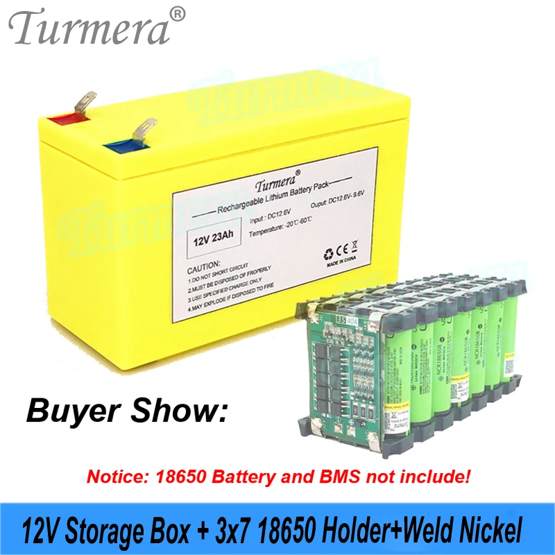 Turmera 12V Battery Box 3X7 18650 Holder with Weld Nickel Use in 3S 12.6V 7S 29.4V Motorcycle Li-ion Batteries Replace Lead-Acid