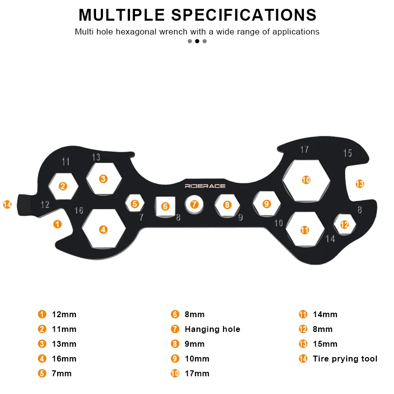 Outil de réparation de vélo portable 14 en 1, 8-17mm, Hex, Multitrou, pio, Portable, Outils à main, Multifonctionnel, Cyclisme