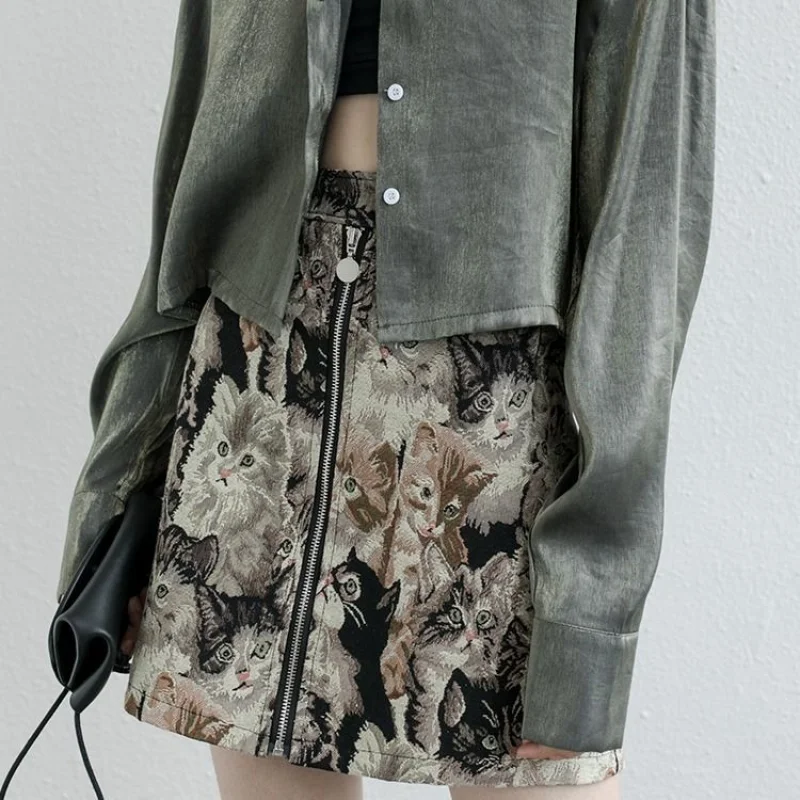 MOUKYUN Harajuku donne modello gatto gonne moda coreana a-line vita alta Vintage Cartoon Streetwear gonna femminile Faldas Mujer